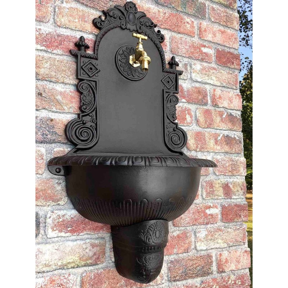 Fontana in ghisa antracite a parete per esterno 41x21xH78 cm