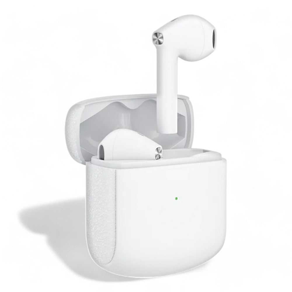 Auricolari wireless bluetooth v5.1 bianchi autonomia 6.5 ore batteria 40mah custodia ricarica 300mah 10 15m