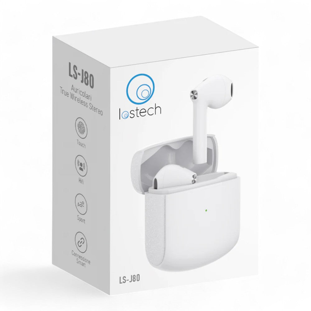 Auricolari wireless bluetooth v5.1 bianchi autonomia 6.5 ore batteria 40mah custodia ricarica 300mah 10 15m