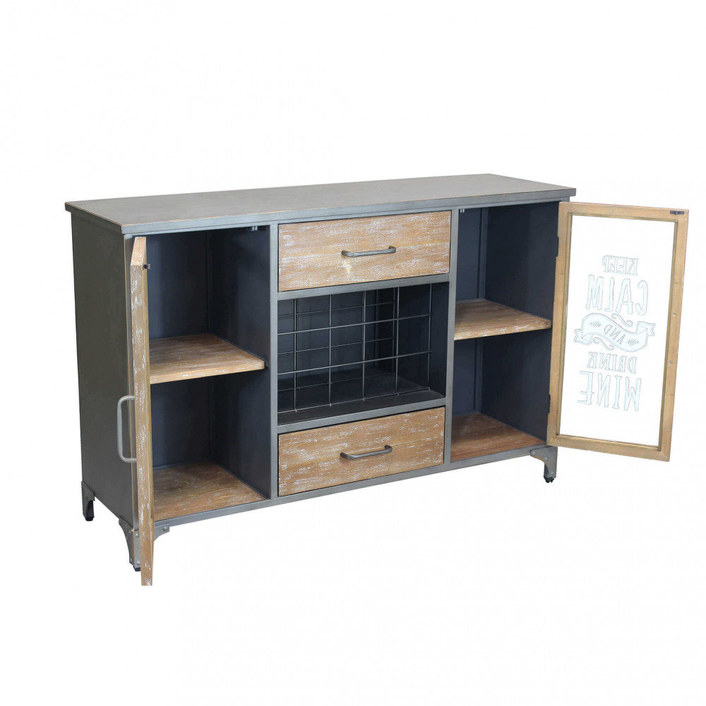 Mobile in legno e acciaio multiuso con ripiani e cassetti 124x39,5xH80 cm