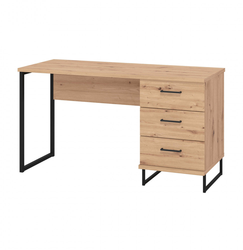 Scrivania porta PC 140x60 cm in legno e metallo con 3 cassetti Iron Desk