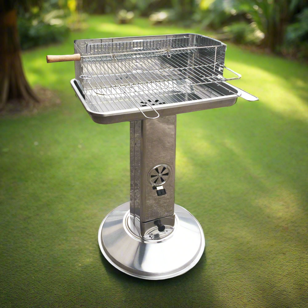 Barbecue a carbone con presa aria in acciaio INOX e spiedo per girarrosto El Gaucho ARIZONA