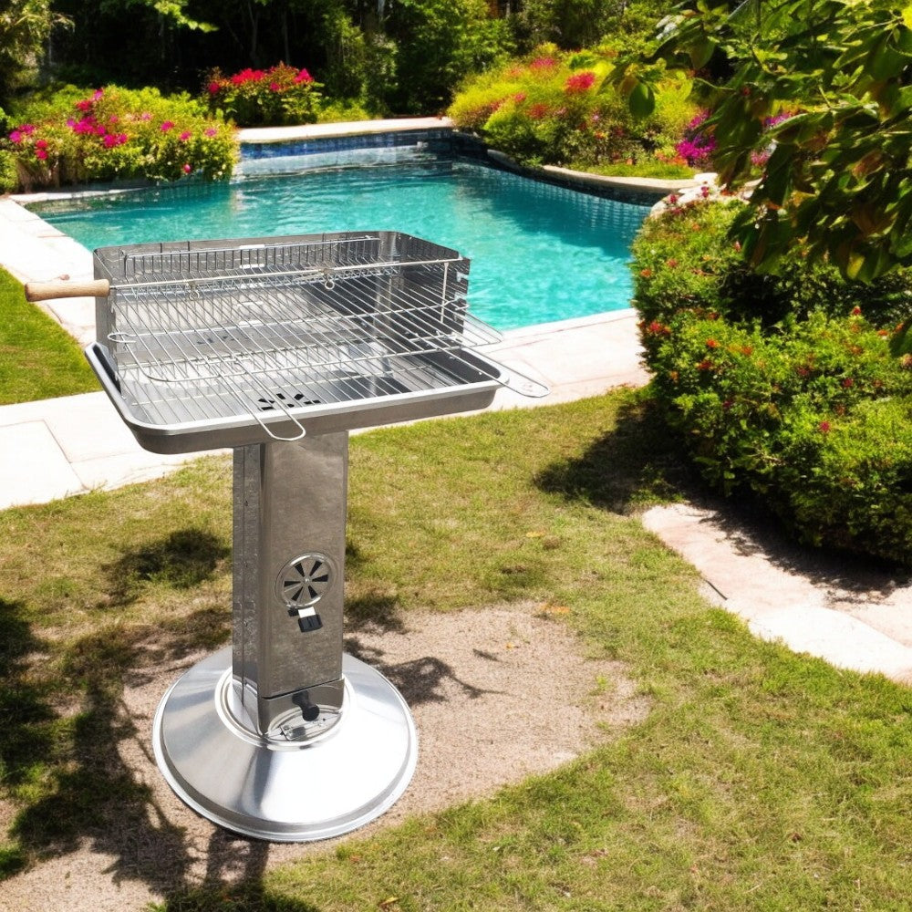 Barbecue a carbone con presa aria in acciaio INOX e spiedo per girarrosto El Gaucho ARIZONA