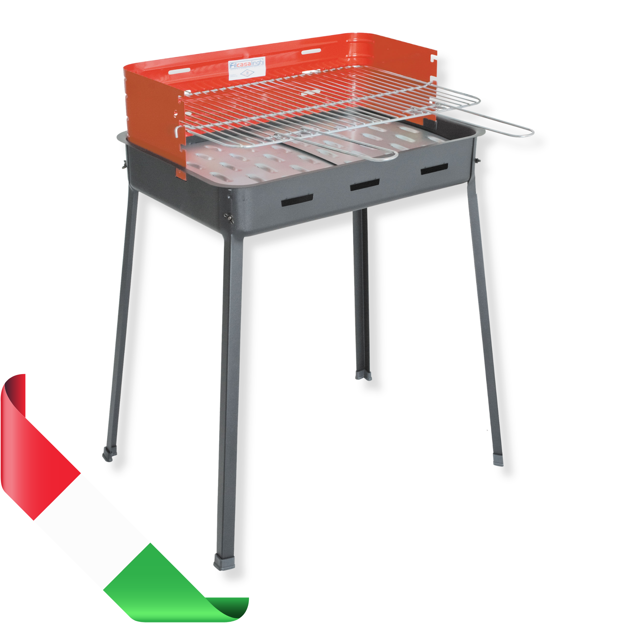 Barbecue a carbonella grande cm 60x40.5x85h in acciaio verniciato griglia cromata regolabile paravento gambe a vite