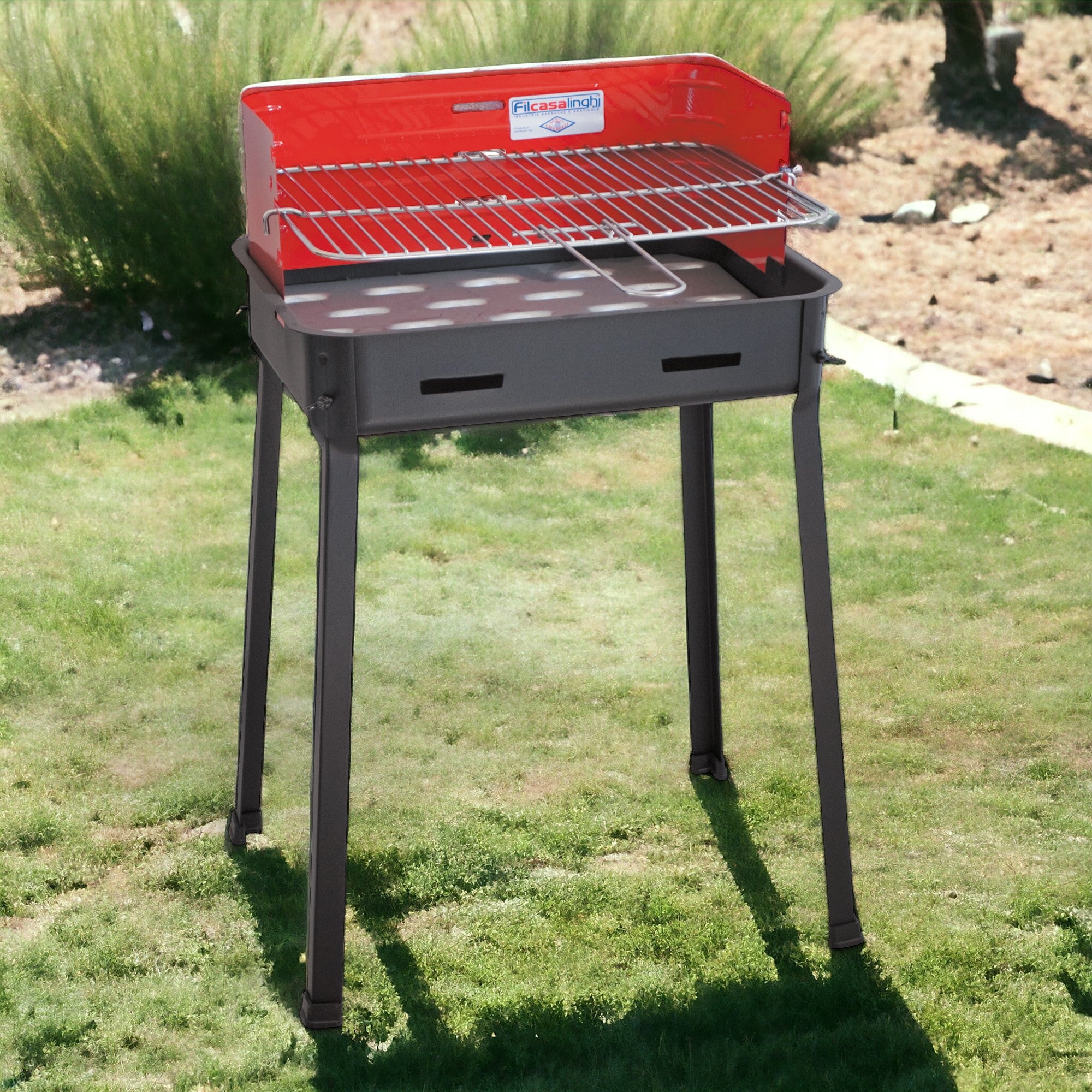 Barbecue a carbonella medio 45x30x85h in acciaio verniciato con griglia regolabile cromata e paravento resistente