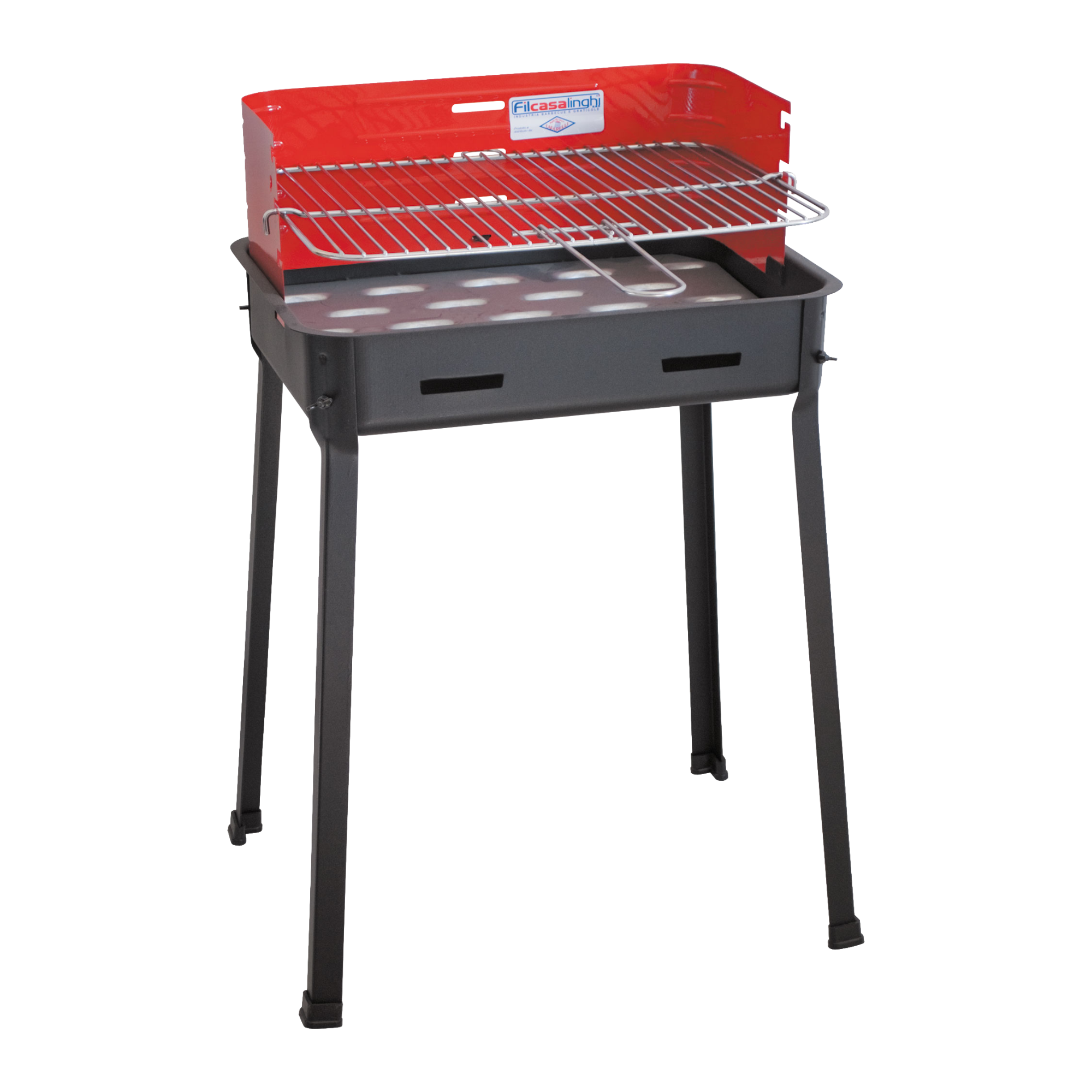 Barbecue a carbonella medio 45x30x85h in acciaio verniciato con griglia regolabile cromata e paravento resistente