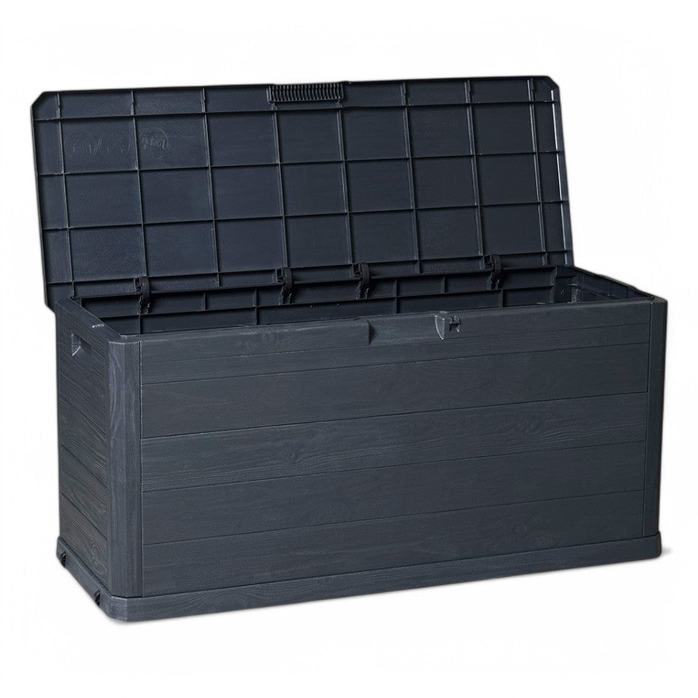 Baule contenitore da esterno in resina antracite effetto legno 280 lt