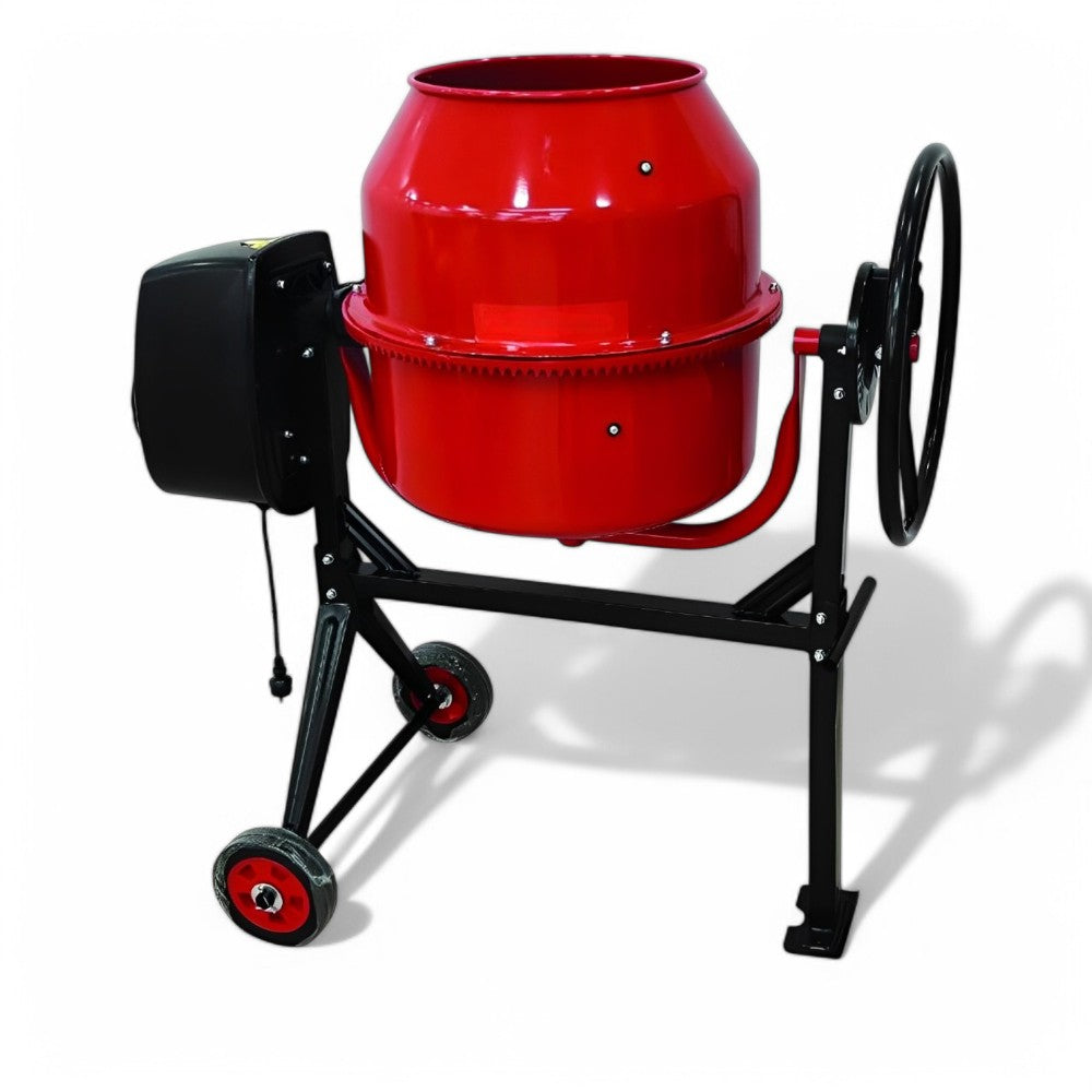 Betoniera laterale monofase rossa Lt.140 motore elettrico 550W in acciaio 105x60xH125 cm
