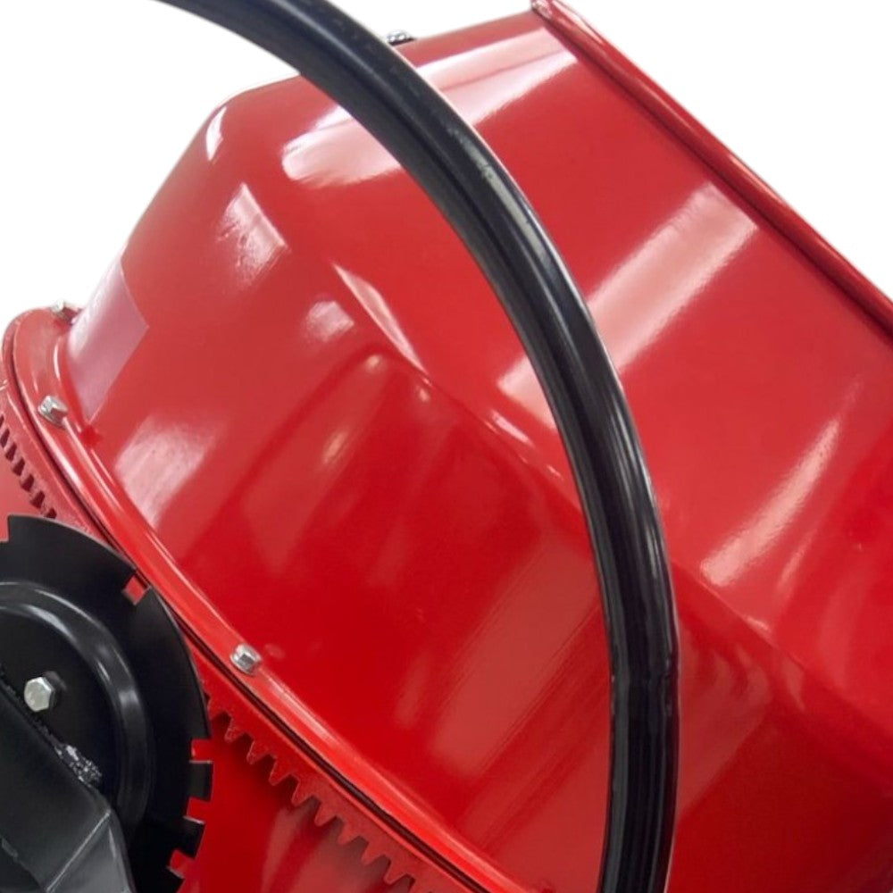 Betoniera laterale monofase rossa Lt.140 motore elettrico 550W in acciaio 105x60xH125 cm