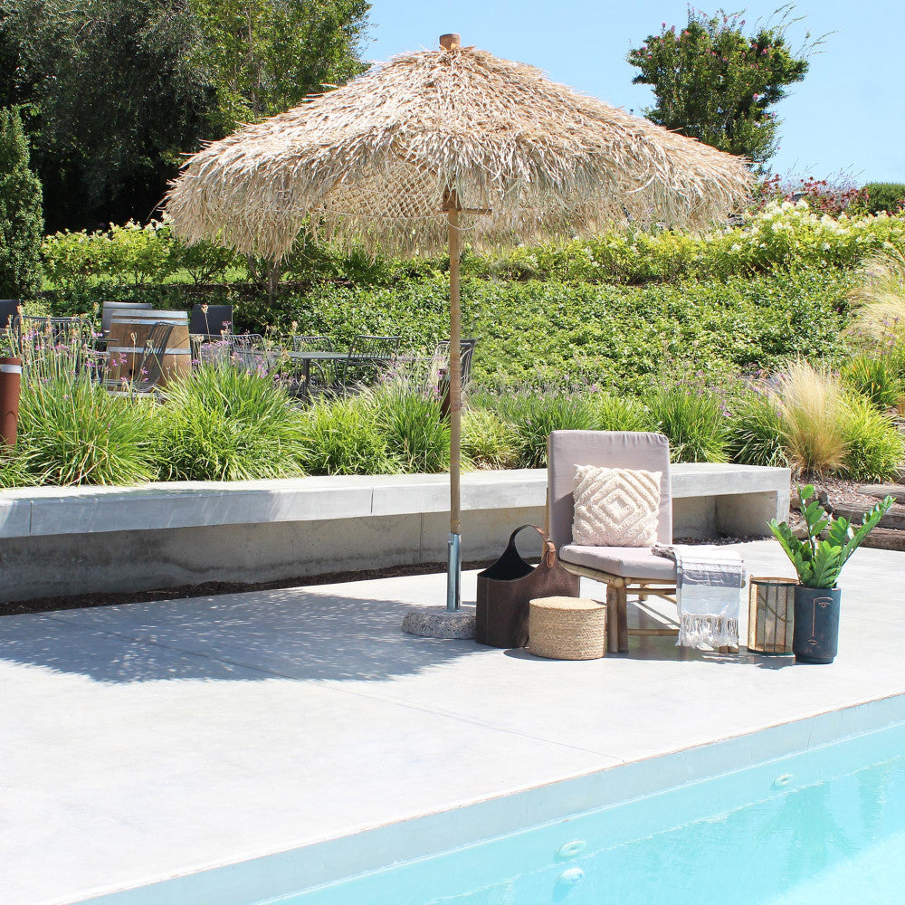 Ombrellone tondo 250 cm lido per locali con struttura in bamboo e copertura effetto paglia Hawaii