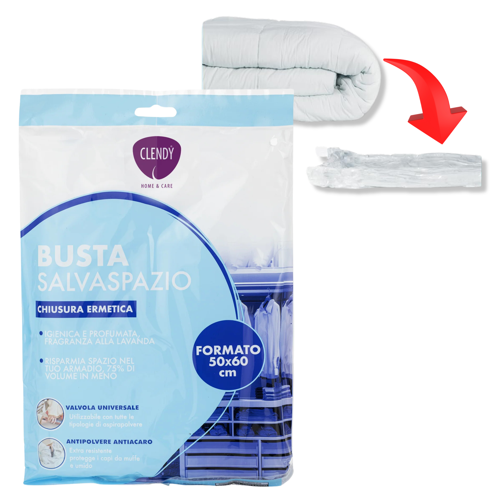 Busta salvaspazio 50x60 cm per conservare coperte piumini e golf utilizzo universale ermetico e profumato anallergico atossico