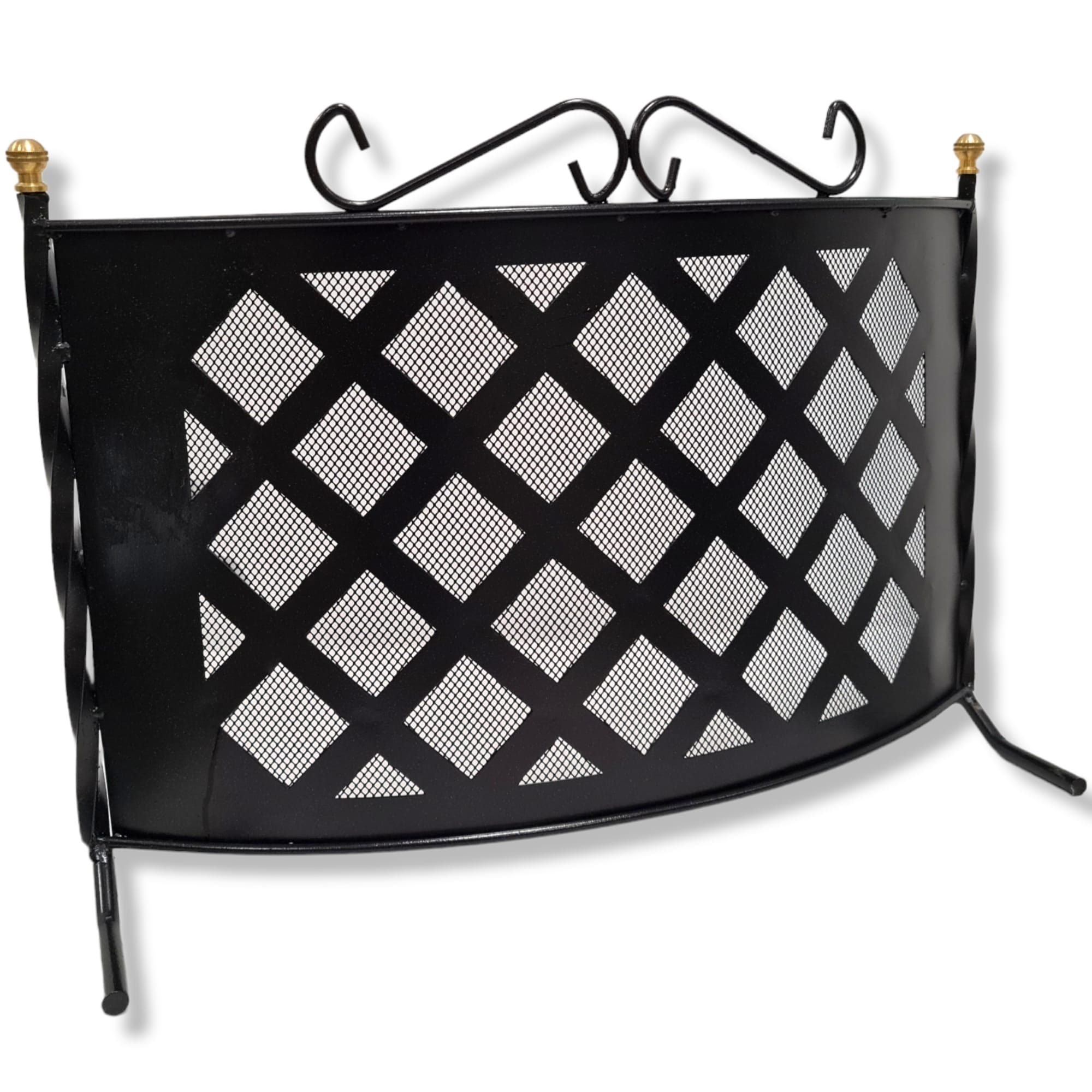 Parascintille fisso curvo in ferro battuto verniciato di grandi dimensioni protezione camino 70x55 cm resistenti e eleganti