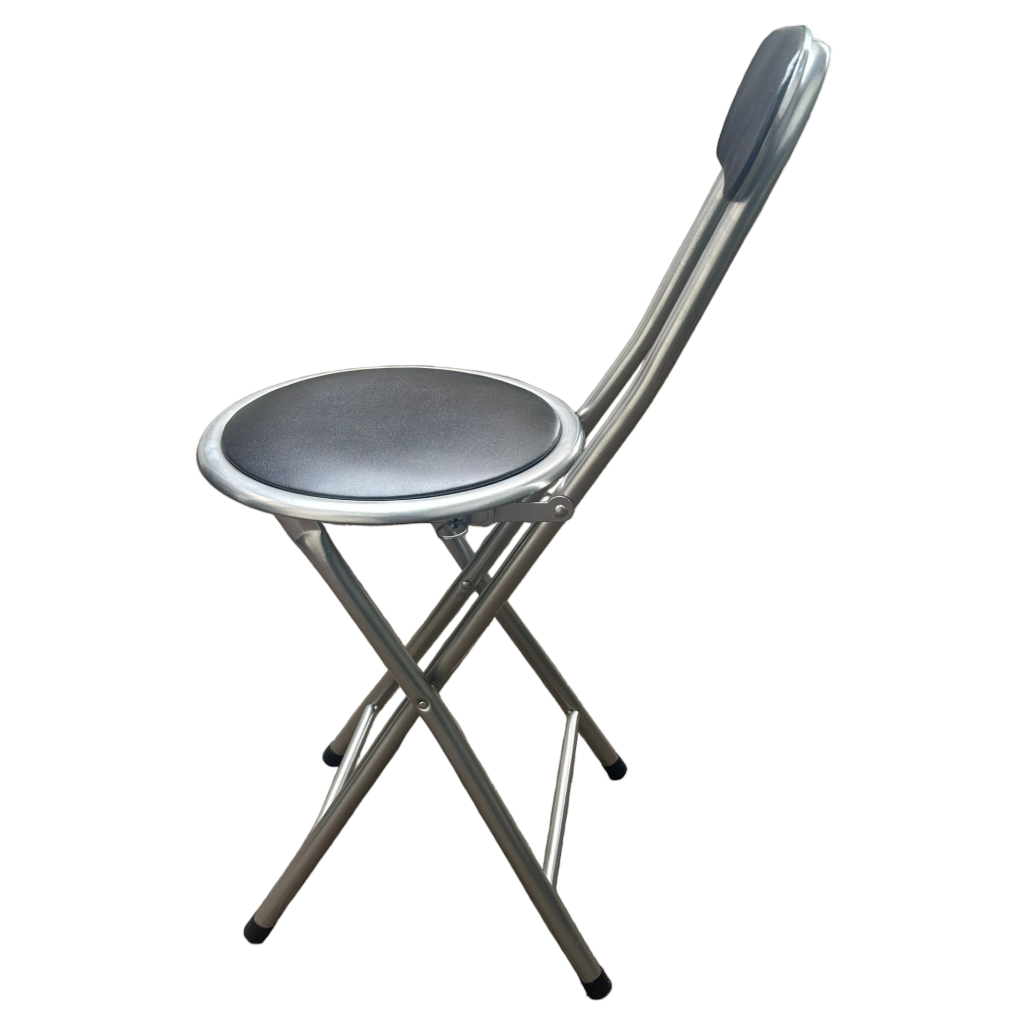 Sgabello pieghevole con struttura in acciaio seduta e schienale imbottiti in PVC Easy