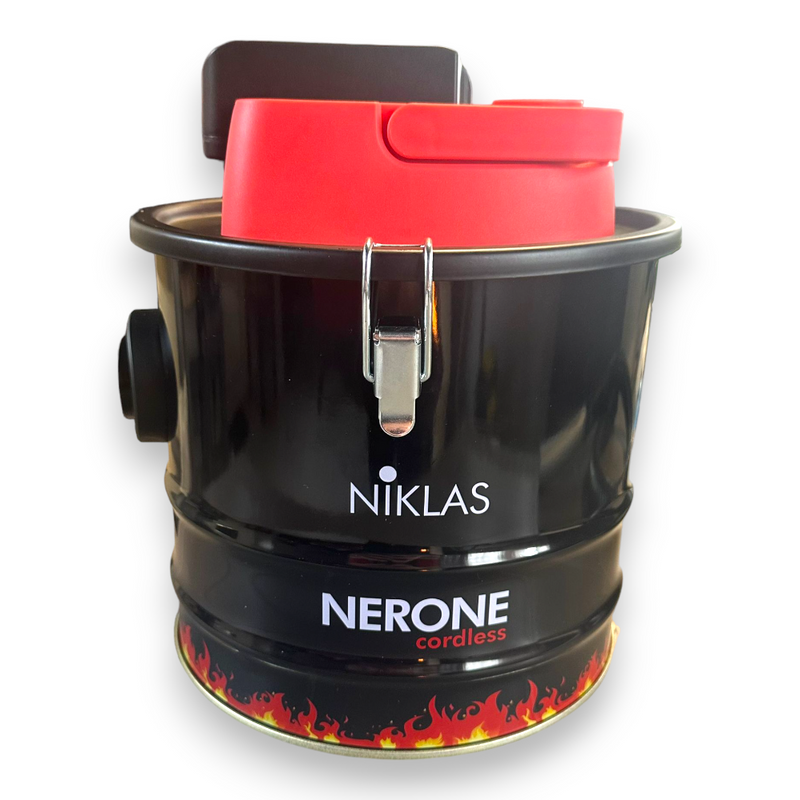 Aspiracenere 110W a batteria con filtro HEPA per pulizia stufe e camini 10 litri Niklas Nerone