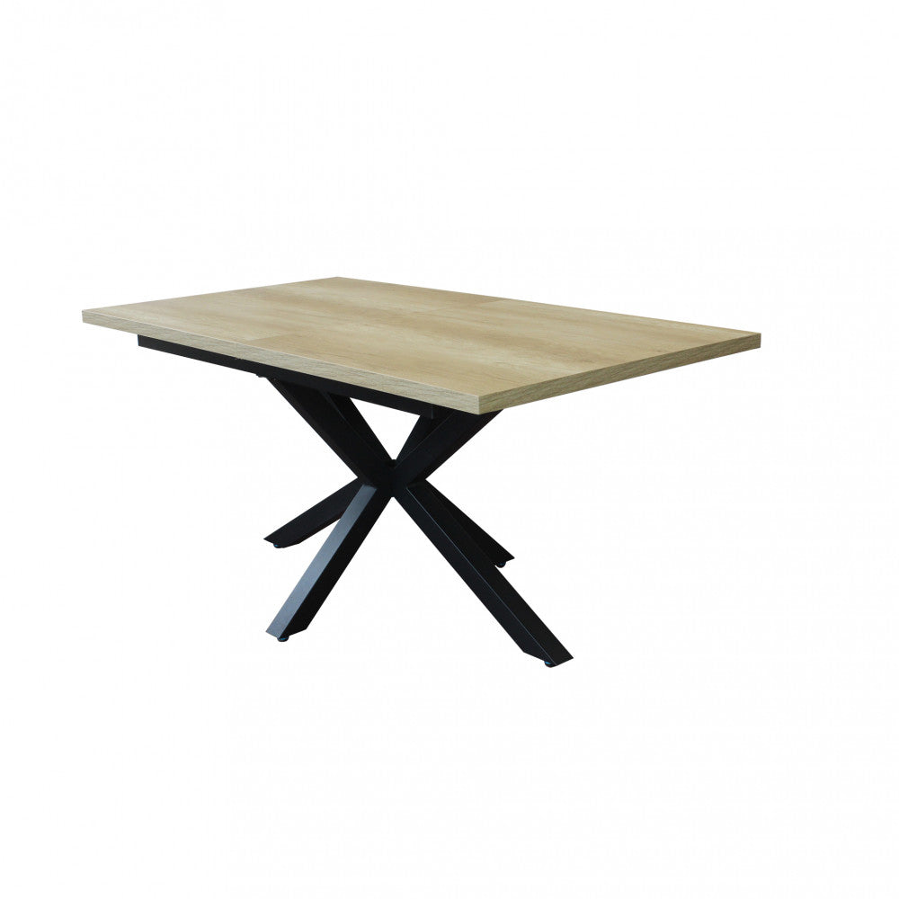 Tavolo allungabile con piano in mdf naturale e struttura in metallo nera 90x160/200xH75 cm Gariè