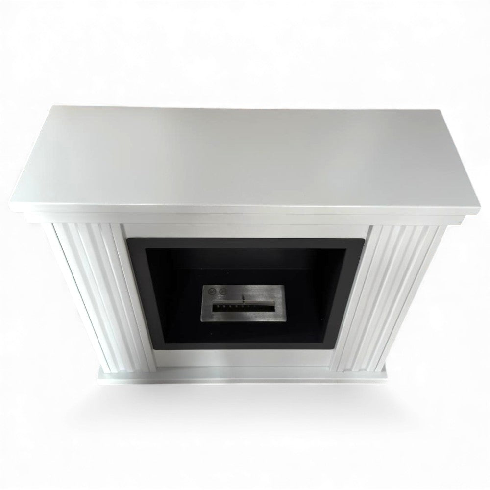 Caminetto camino a bioetanolo ecologico bianco da appoggio a terra cm 86x30x77h