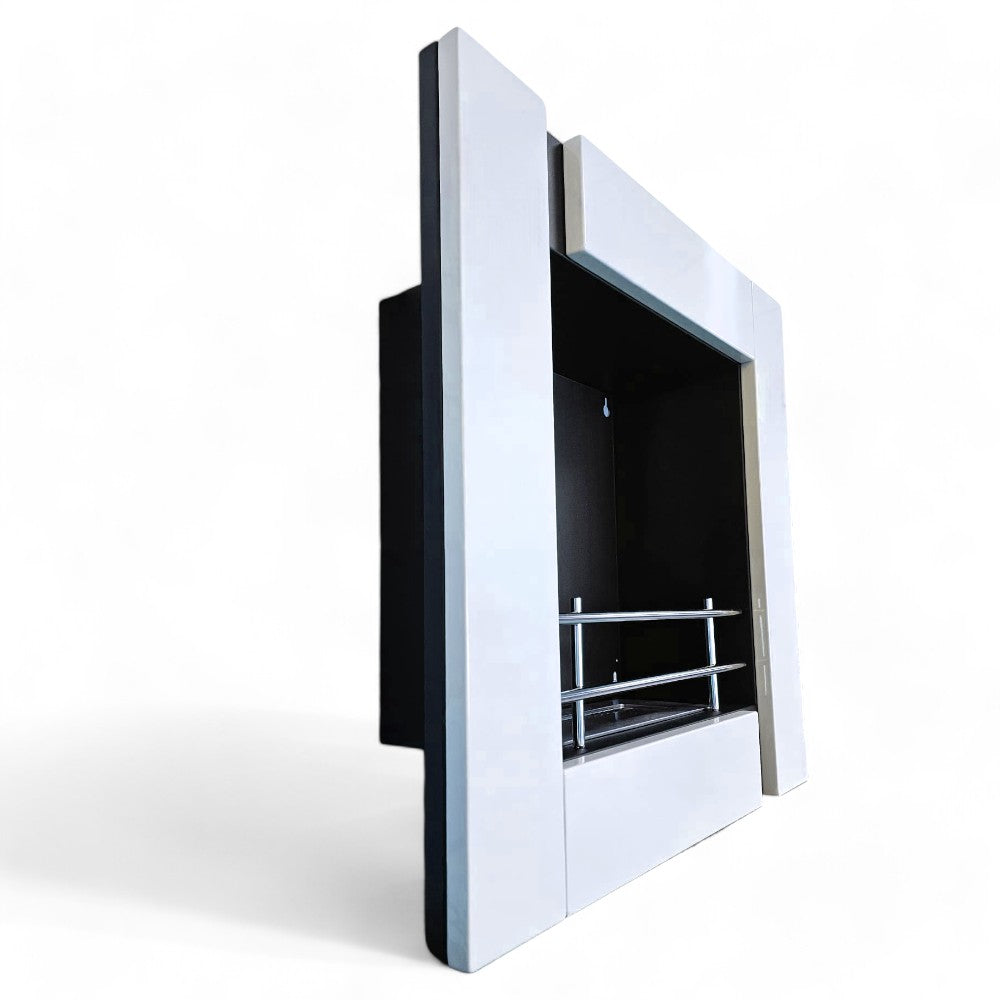 Camino a bioetanolo 1,70 kw a sospensione da appendere con struttura in legno bianco Favignana