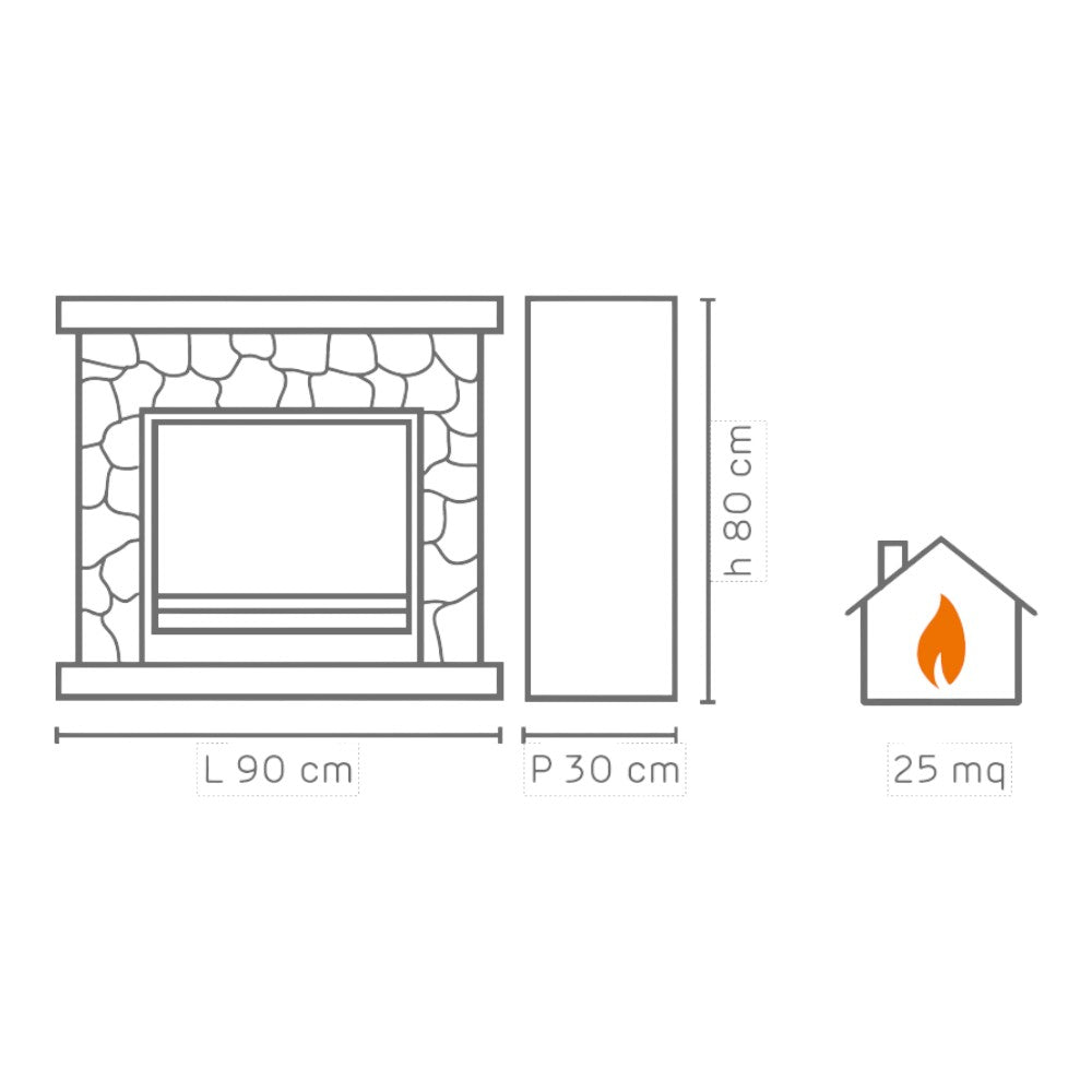 Camino a bioetanolo decorativo effetto pietra e legno con bruciatore da 1.5 litri certificato