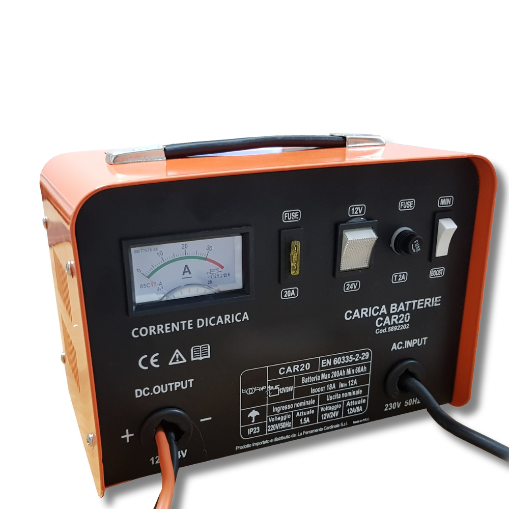 caricabatteria portatile per auto furgoni 12V 24V con sovraccarico protetto carica normale rapida amperometro