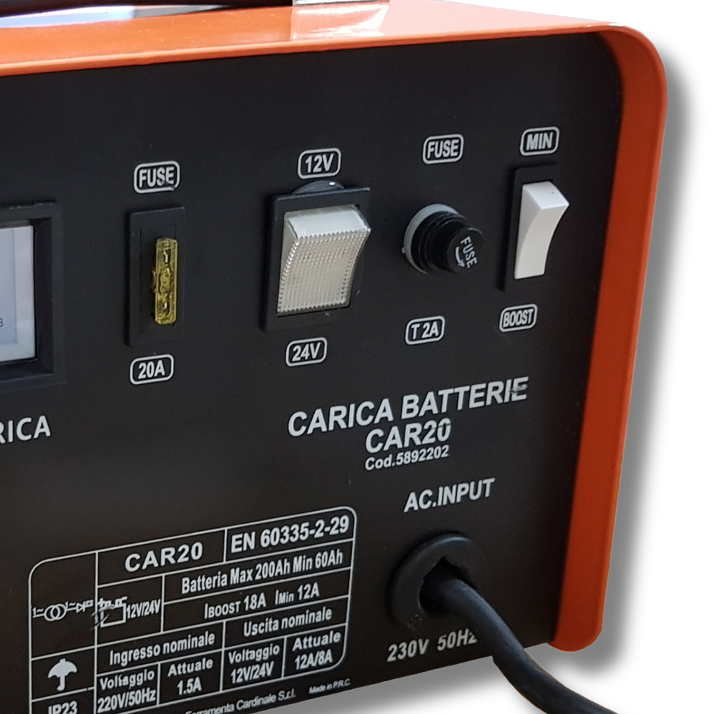 caricabatteria portatile per auto furgoni 12V 24V con sovraccarico protetto carica normale rapida amperometro