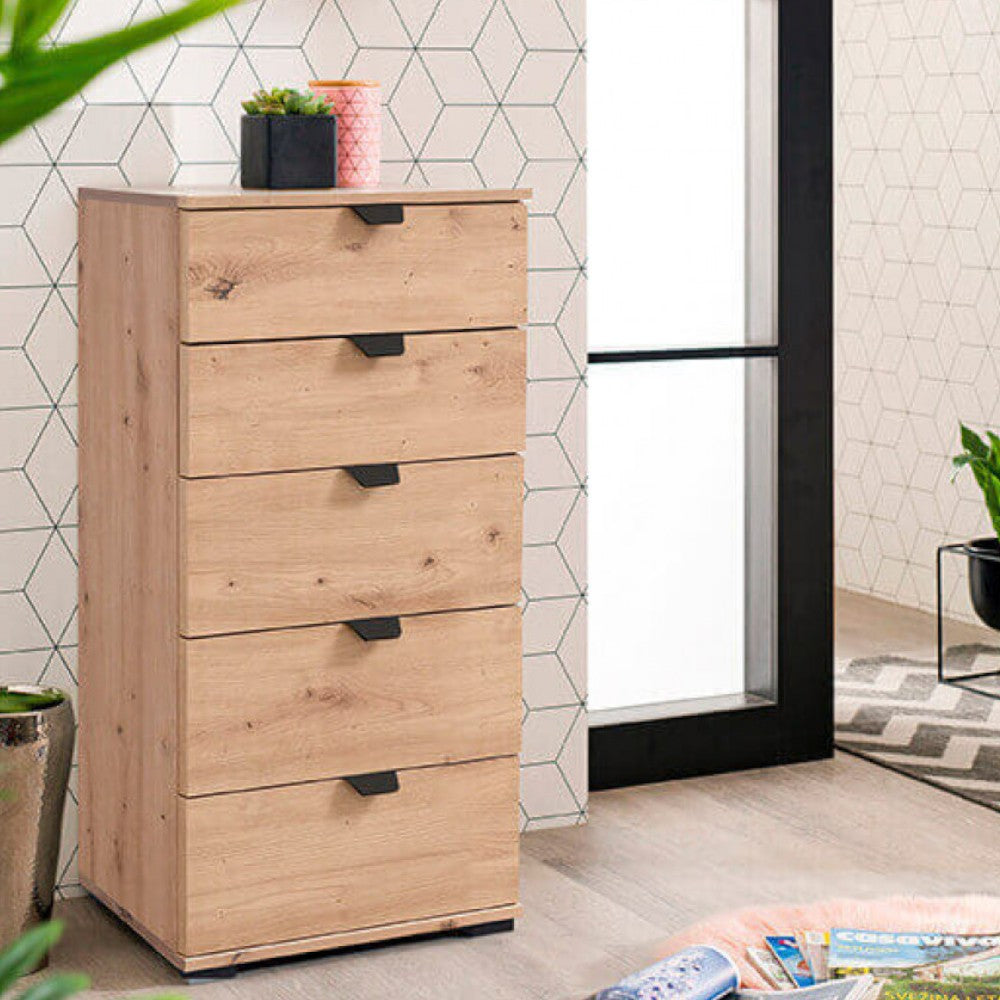 Mobile cassettiera Duero rovere chiaro artigiano truciolare bilaminato dimensioni 45x40x95 cm arredamento moderno casa