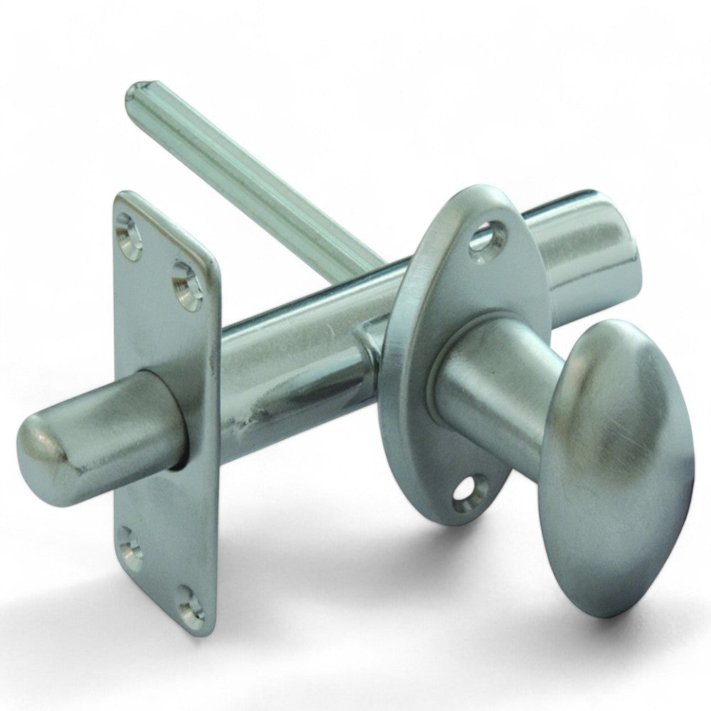 Catenaccio a cremagliera da infilare in ottone cromo satinato con pistone scorrevole ideale per sicurezza porte e finestre