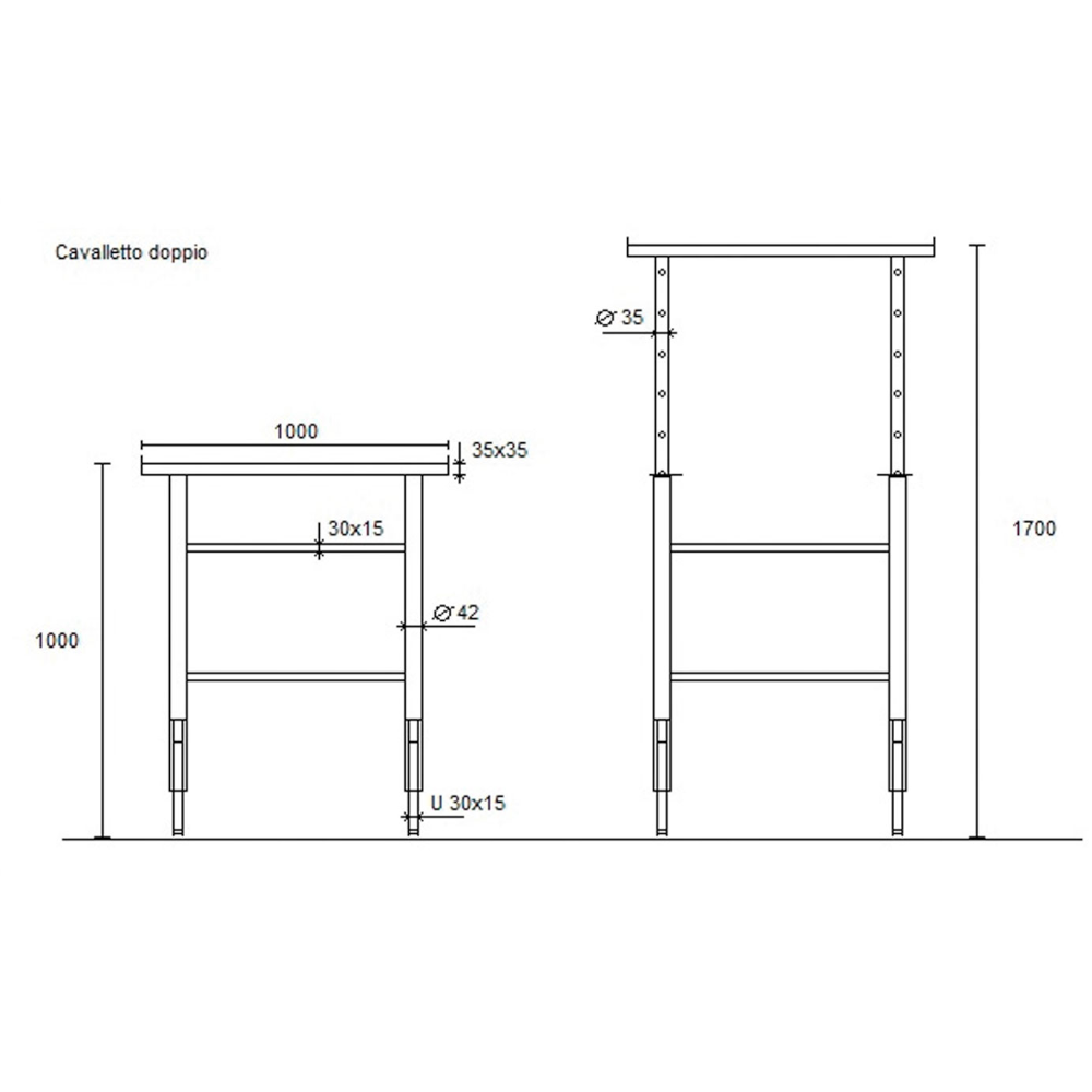 Cavalletto edile doppio con altezza regolabile 100-170 cm