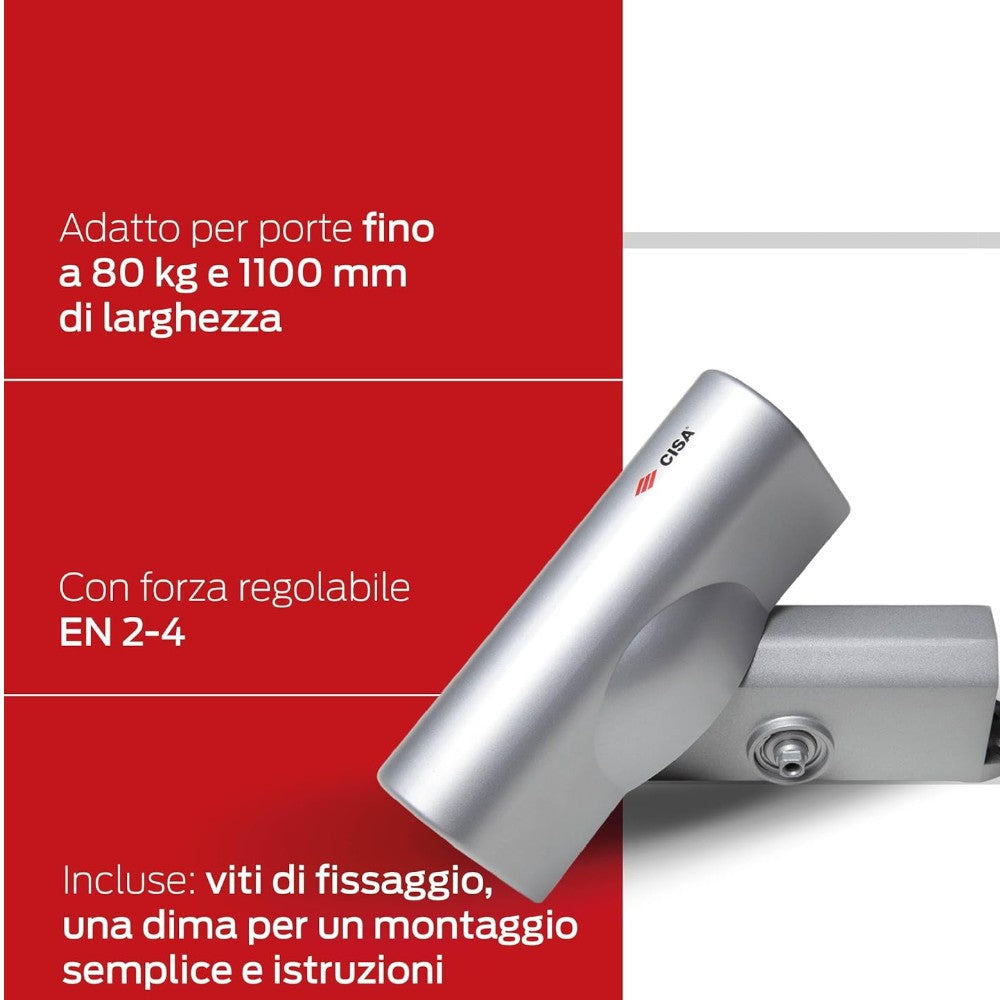 Chiudiporta universale in alluminio regolabile multiforza con arresto per porte fino a 110cm 80kg valvola velocita regolabile