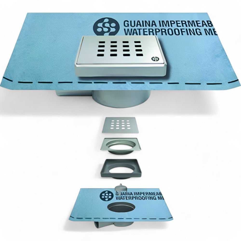 Chiusino doccia regolabile sifonato 10x10 cm con guaina idrorepellente materiale abs e acciaio inox installazione semplice