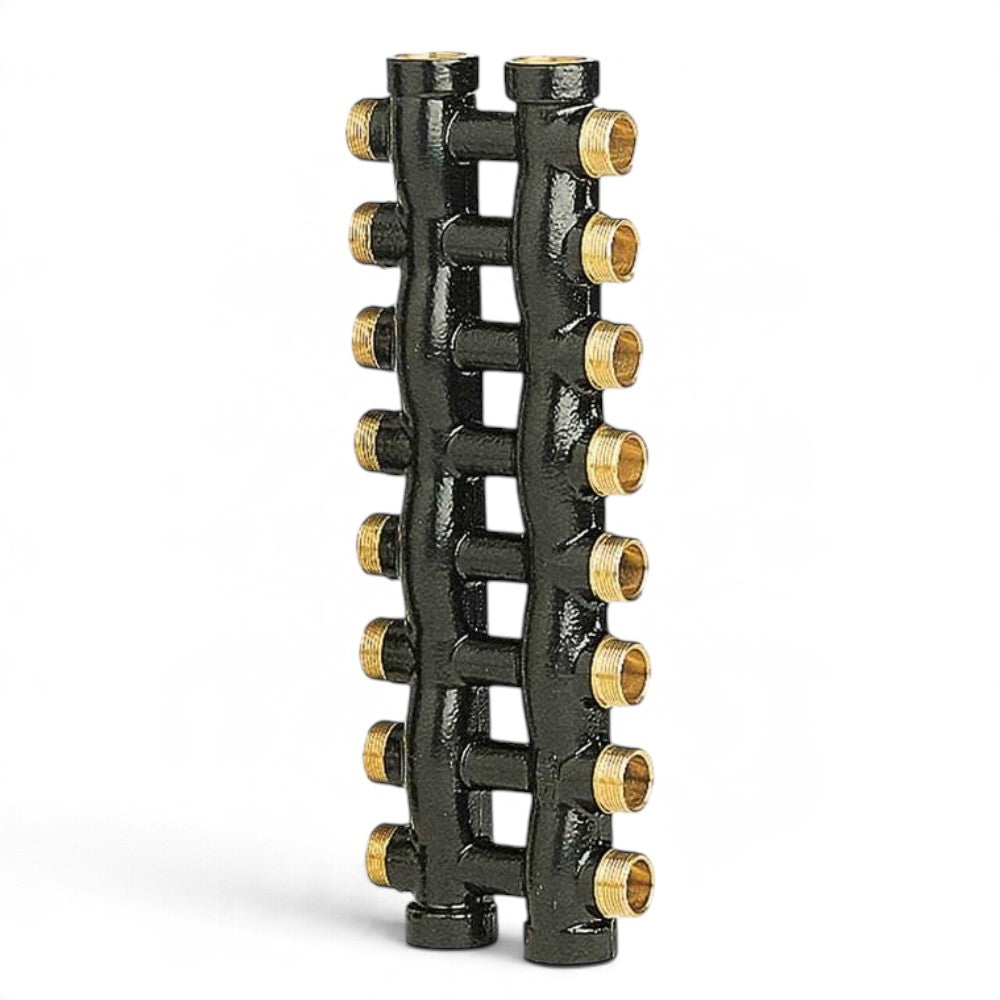 Collettore complanare maschio femmina 3/4 pollici 8x8 vie interasse uscite 50 mm uscite laterali 1/2 pollici