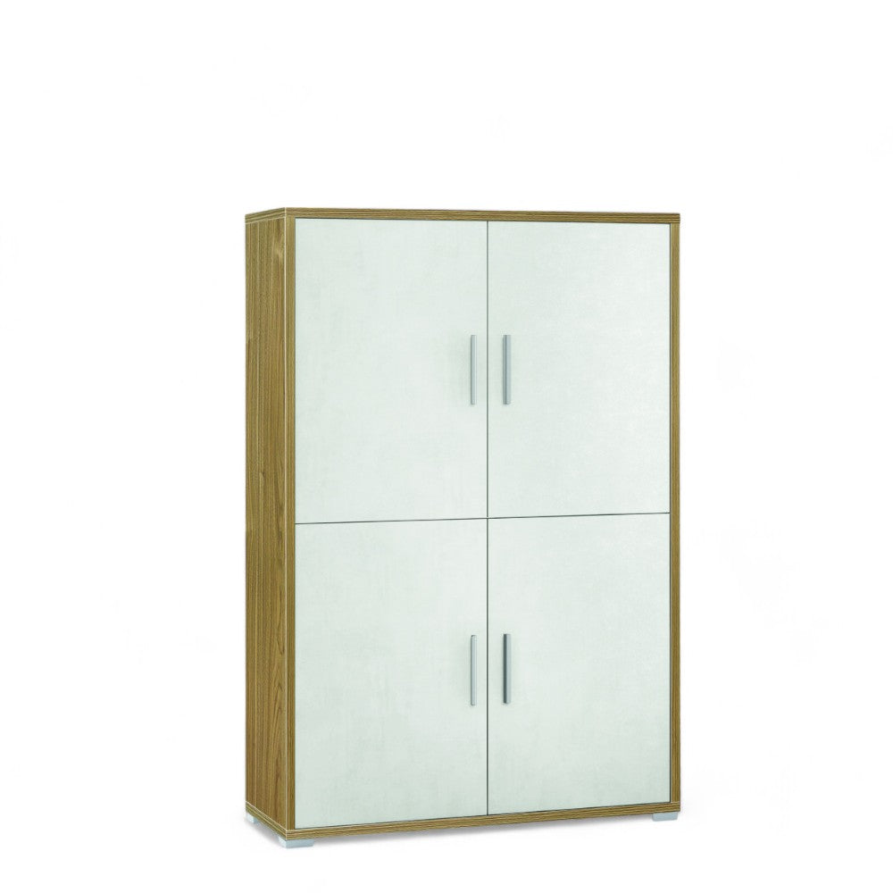 Mobile credenza moderna soggiorno 4 ante dimensioni 108x41x161 cm colore bianco materiale mdf elegante e spazioso
