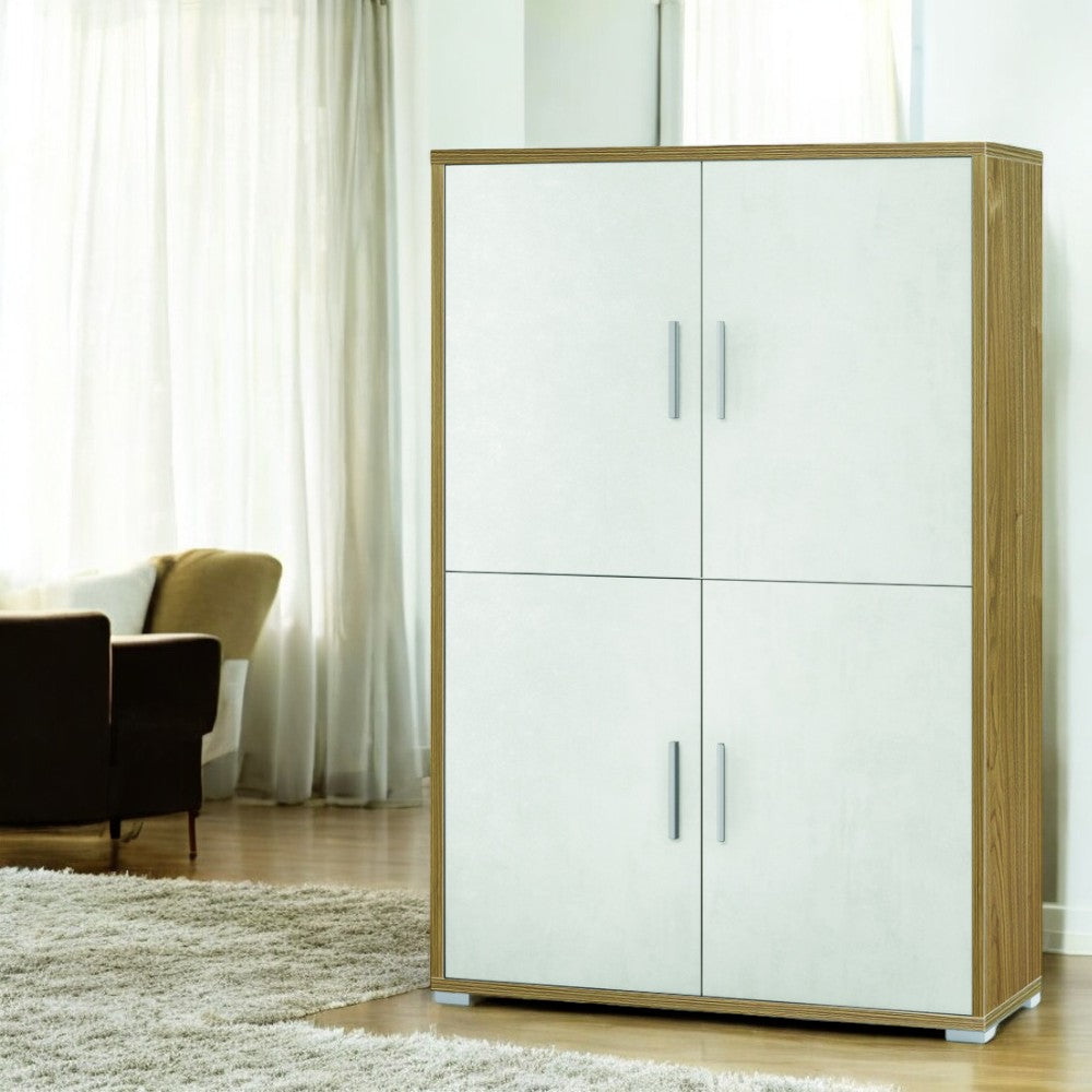 Mobile credenza moderna soggiorno 4 ante dimensioni 108x41x161 cm colore bianco materiale mdf elegante e spazioso