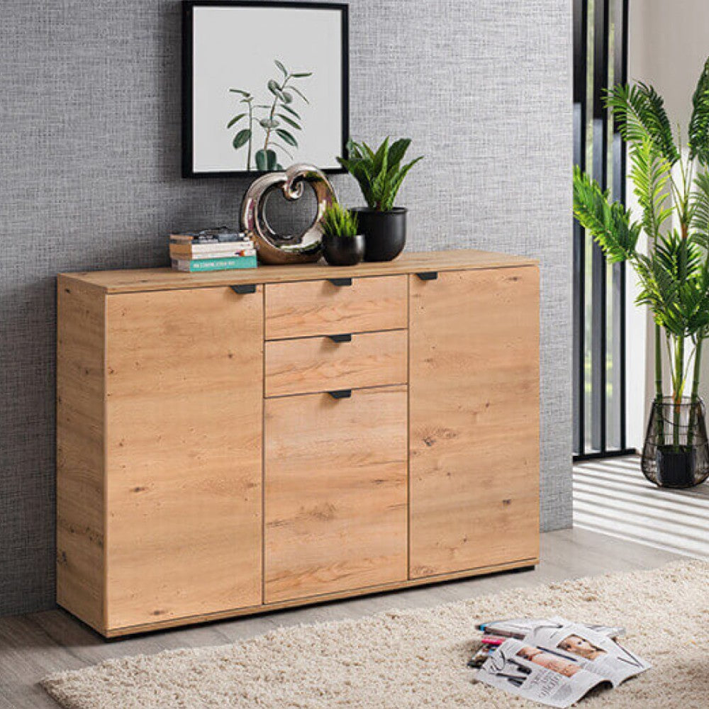 Mobile soggiorno Duero rovere chiaro artigianale in truciolare bilaminato dimensioni 135x40x95 cm elegante e moderno