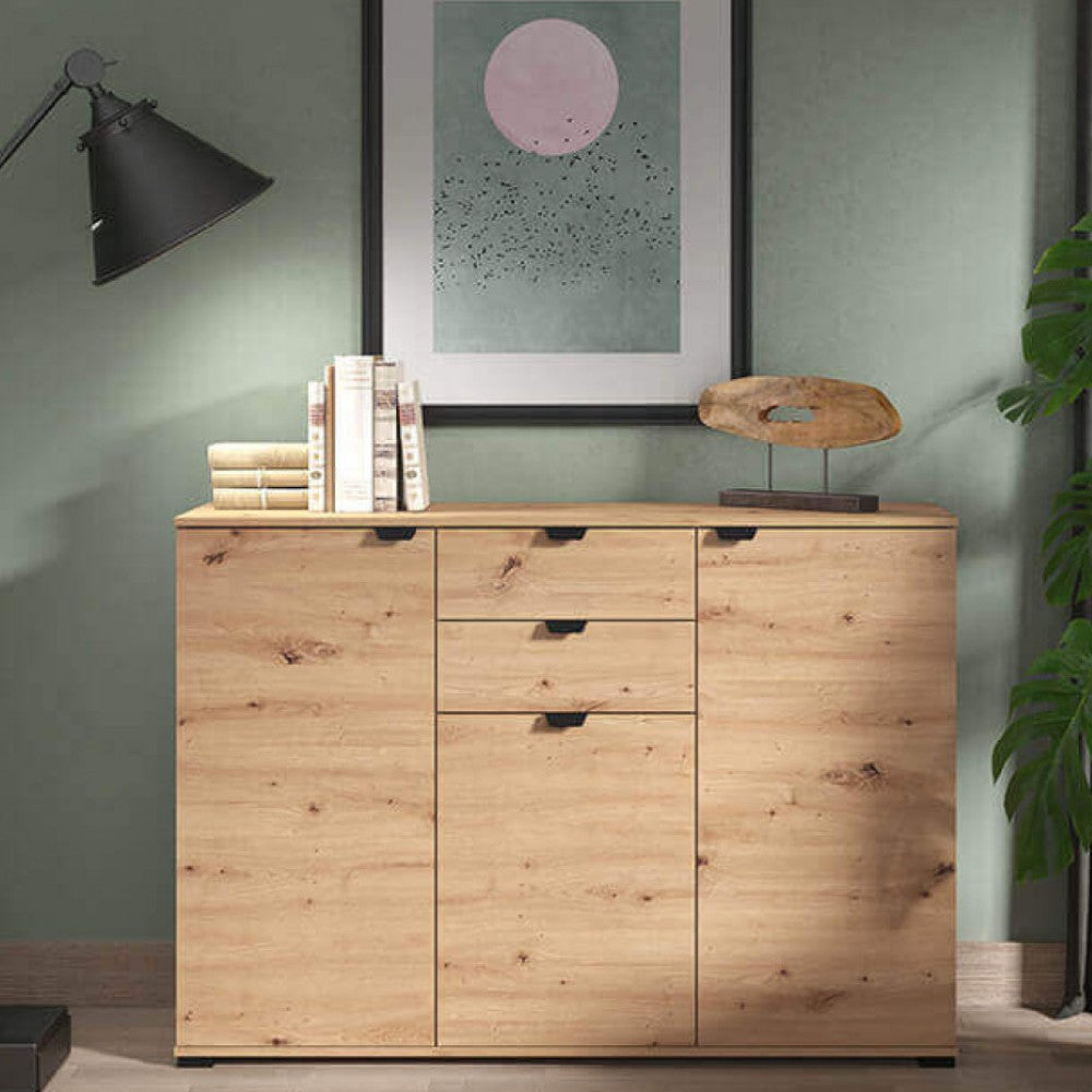 Mobile soggiorno Duero rovere chiaro artigianale in truciolare bilaminato dimensioni 135x40x95 cm elegante e moderno