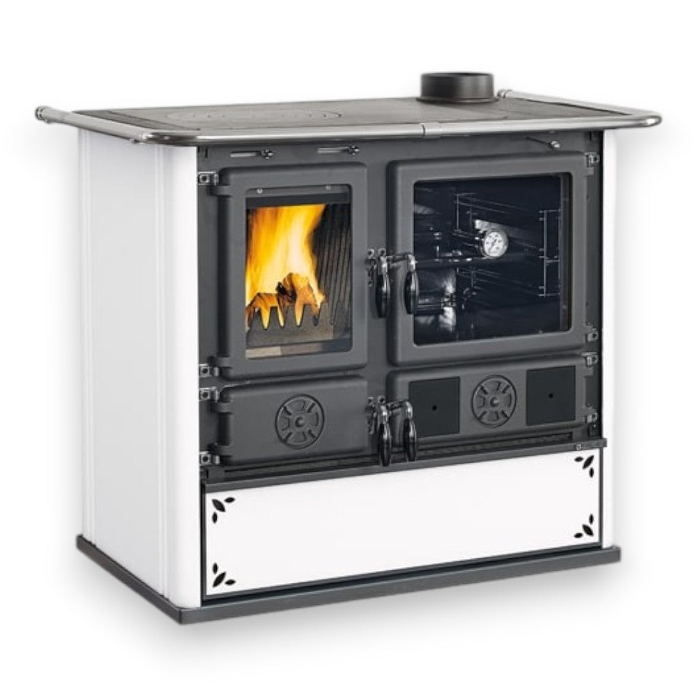 Cucina a legna in acciaio 8.8 Kw 103x65xH85 cm bianca 5.0 Steel Nordica