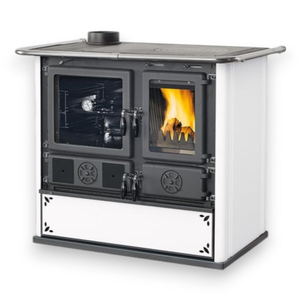 Cucina a legna in acciaio 8.8 Kw 103x65xH85 cm bianca 5.0 Steel Nordica