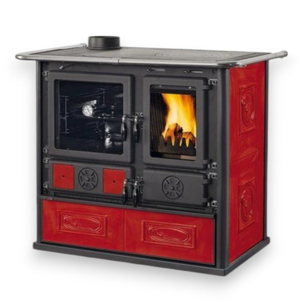 Termocucina a legna 15.5 Kw in acciaio e ghisa 101.7x66.2x85.2 cm bordeaux Nordica