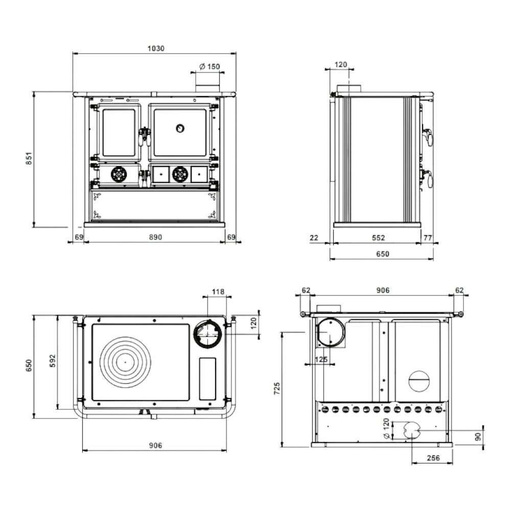 Cucina a legna in acciaio 8.8 Kw 103x65xH85 cm bianca 5.0 Steel Nordica