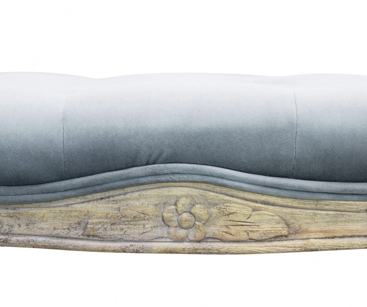 Panca da interno salotto con seduta imbottita e rivestimento in velluto grigio chiaro Old France