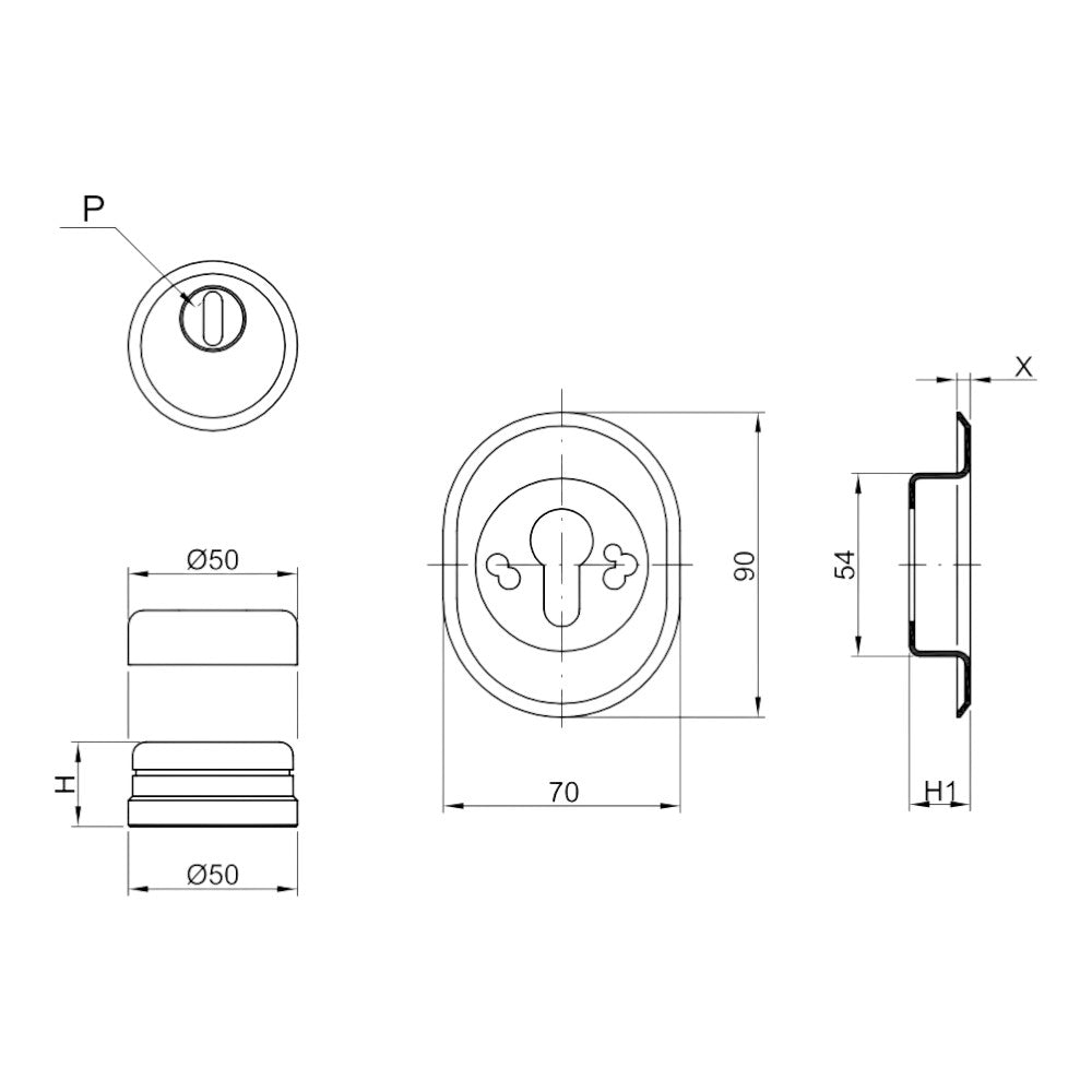 Defender per porte blindate con corpo in acciaio ottone lucido Cipierre 325C