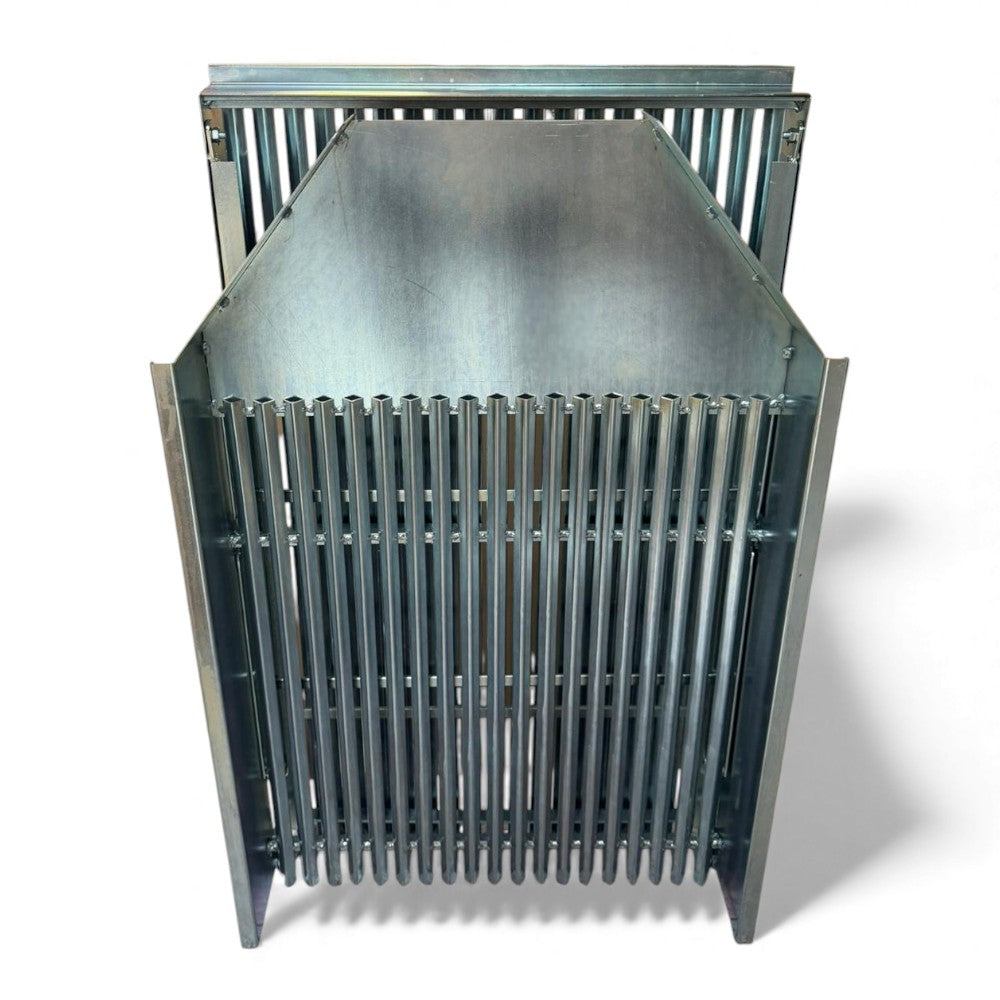 Defogliatore manuale chiudibile salvaspazio per olive in acciaio zincato con scivolo e gambe 191x60xH97 cm