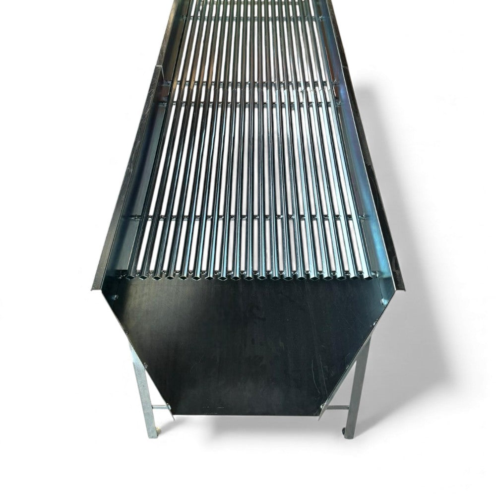 Defogliatore manuale chiudibile salvaspazio per olive in acciaio zincato con scivolo e gambe 191x60xH97 cm