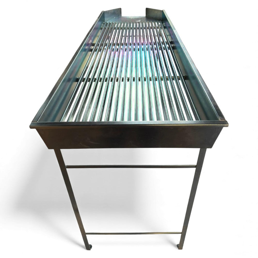 Defogliatore manuale chiudibile salvaspazio per olive in acciaio zincato con scivolo e gambe 191x60xH97 cm