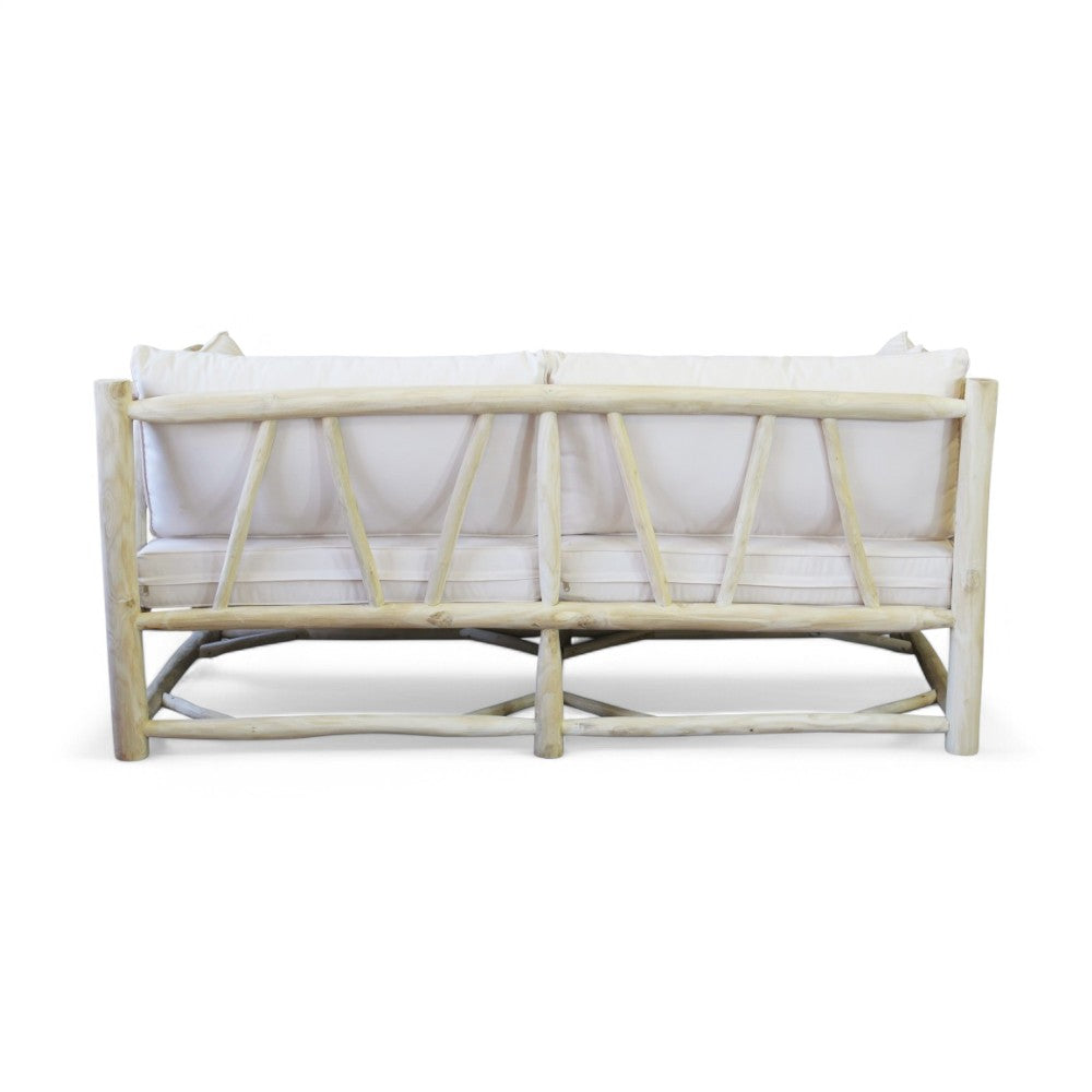 Divano 3 posti in legno teak con cuscini tortora 92x180xH77 cm