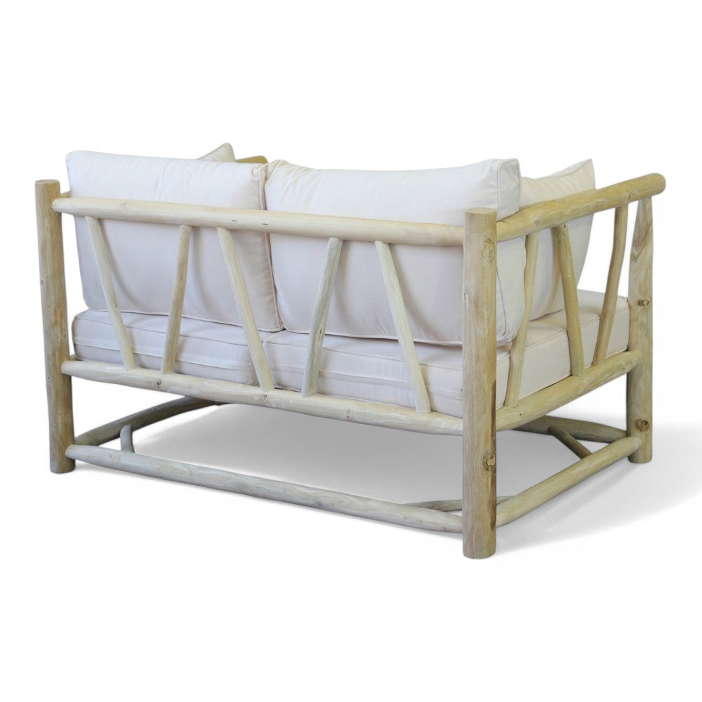 Divano 2 posti in legno teak con cuscini tortora 131,5x92xH77 cm