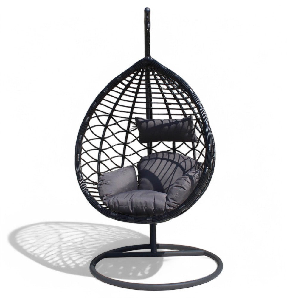 Dondolo sospeso antracite struttura in metallo con seduta in wicker 195x105x120cm