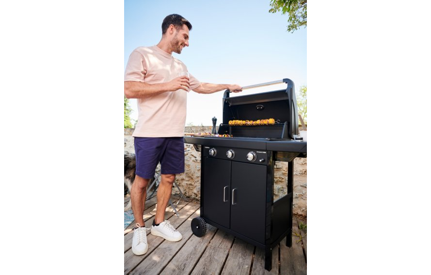 Barbecue a gas 3 bruciatori in acciaio fornello laterale e coperchio con termometro COMPACT 3LS