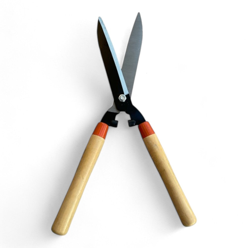Forbice da giardinaggio per siepi con lame ondulate da 25 cm e manico in legno antiscivolo lunghezza totale 56 cm