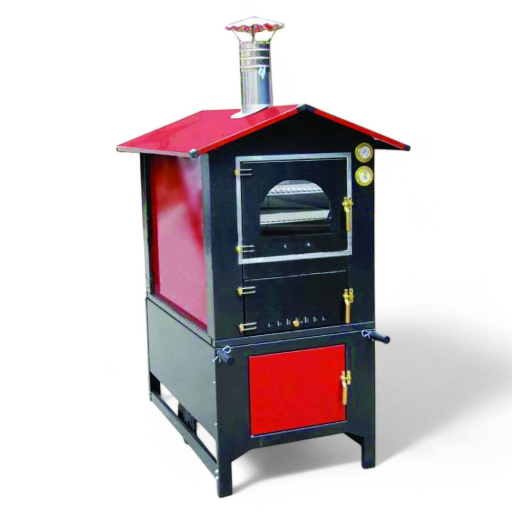 Forno a legna da esterno in metallo verniciato con piano cottura in materiale refrattario Fire