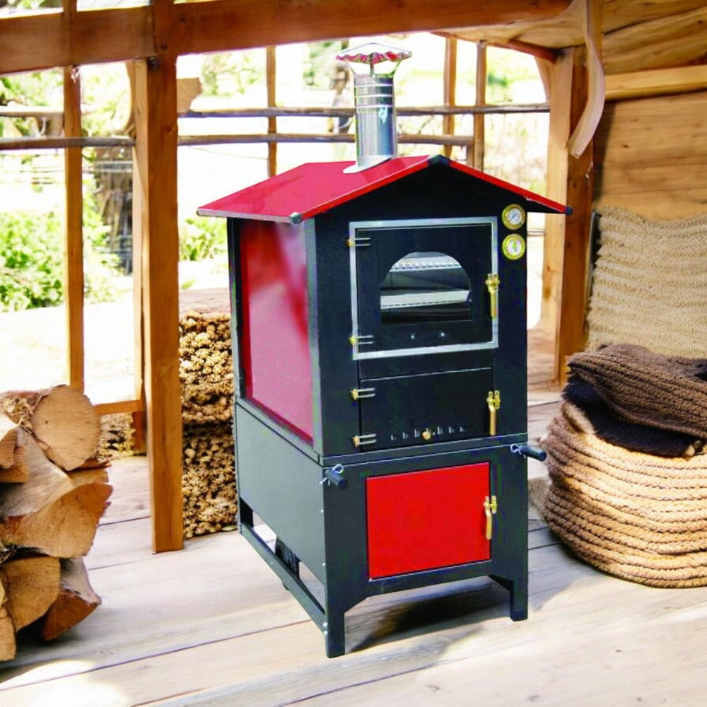 Forno a legna da esterno in metallo verniciato con piano cottura in materiale refrattario Fire